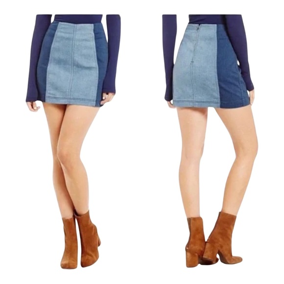 ⭐️EUC⭐️Free People Modern Femme Color Block Denim Mini Skirt! Size 6 - Picture 2 of 9